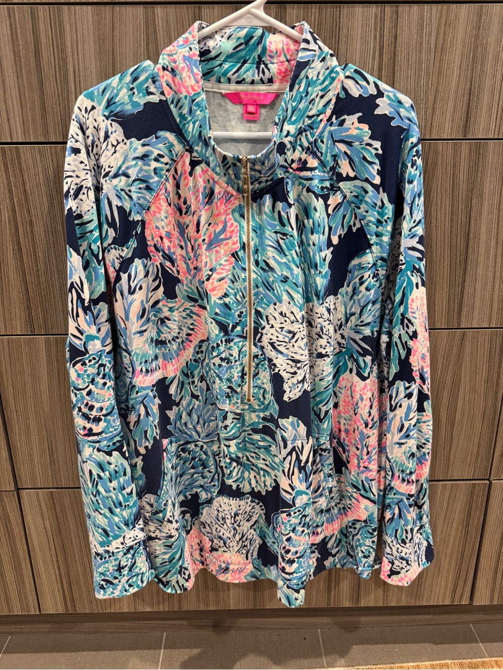 Lilly Pulitzer Tropical Print Half-Zip in Navy, Teal & Pink